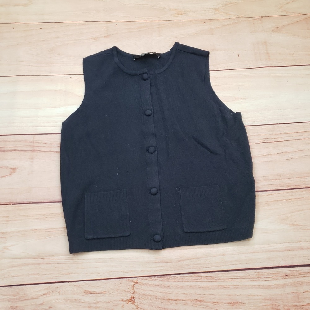 French Connection Sweater Vest Women Size M Navy Blue Button Front Pockets 31761